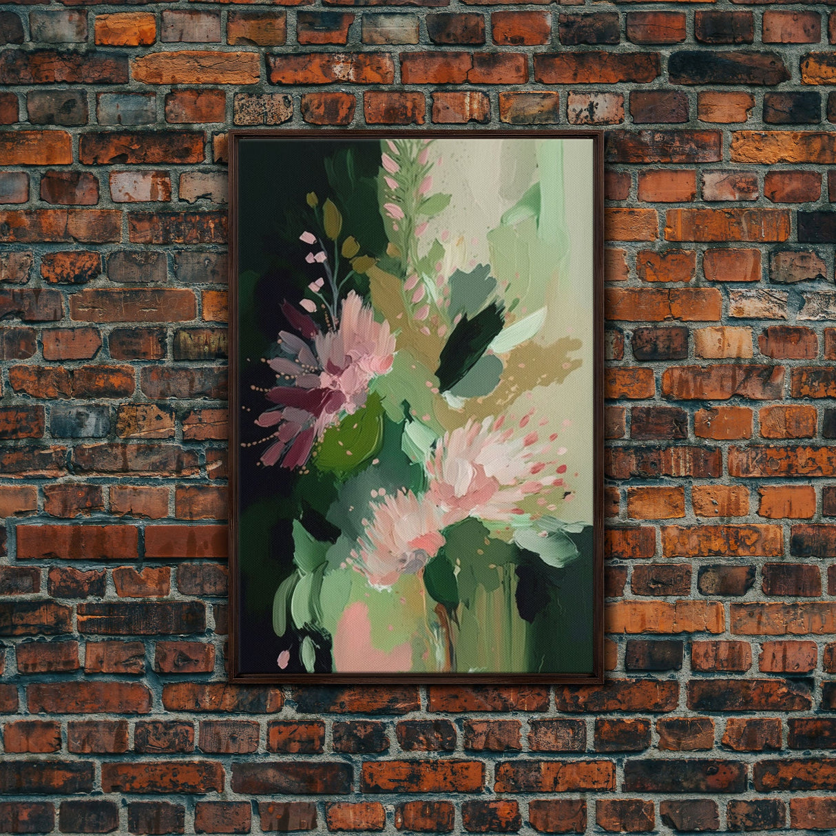 Wall Art, Abstract Flowers Oil Painting Canvas Print, Large Modern Pink Floral Painting, Framed Canvas Art, Boho Living Room Wall Art Decor