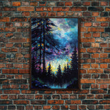 Abstract Pine Canvas Print of Oil Painting, Large Original Textured Fall Pine Forest Painting Contemporary Living Room Wall Art Decor