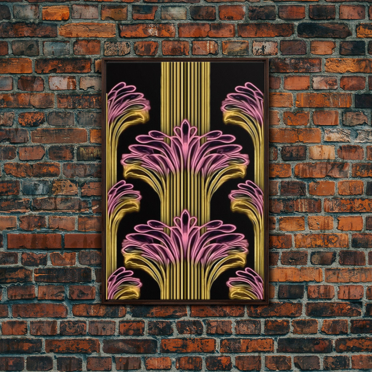 Art Deco Pattern Wall art - Framed Canvas Print - Art Deco - Black art - Bright colors - Pink & gold art - Office decor - Abstract nature