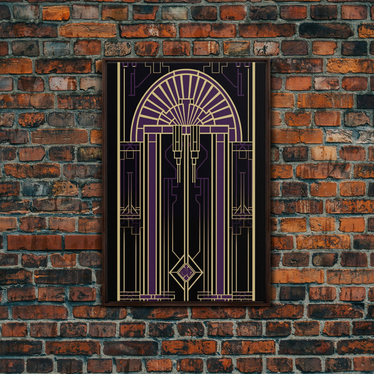 Art Deco Wall art, Framed Canvas Print, Art Deco, Gold & purple art, Living room art, Stained glass art, Office decor, Abstract art