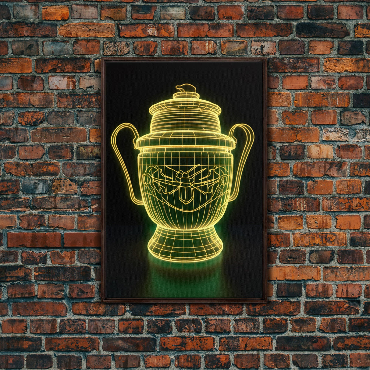 3D Trophy Wall Decor, Yellow Art Print, Glowing Art, Minimalist Print, Wall Decor, Canvas Print, Wall Art, Framed Canvas