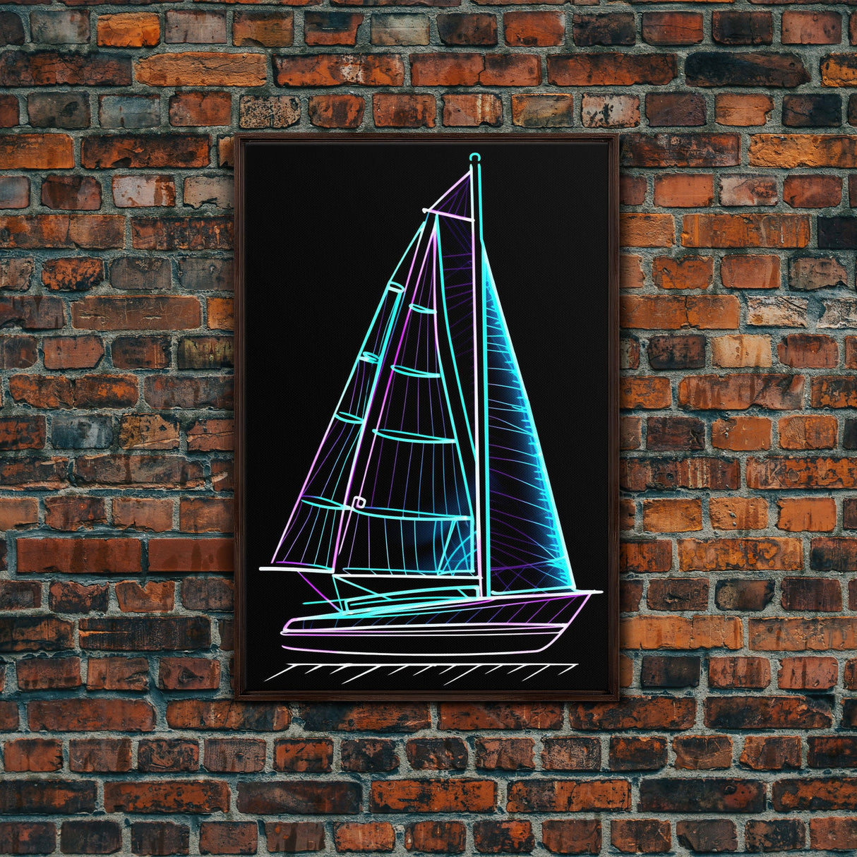 Teal Sail Boat Wall Decor, Ocean Art Print, Line Art, Minimalist Print, Wall Decor, Canvas Print, Wall Art, Framed Canvas