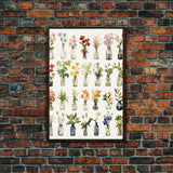 Cute Kawaii Floral Print, Flowers In Vases, Framed Wall Art, Canvas Print, Botanical Wall Decor, Dried Flower Large Art, Abstract Flower Art