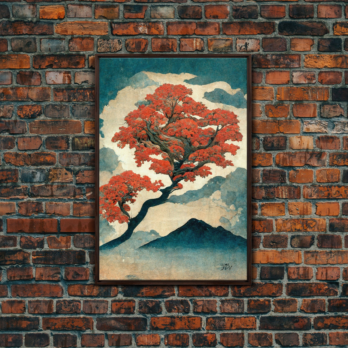 Japanese maple tree canvas print, vintage style wall art, woodblock print style wall art, unique abstract wall art, tree art