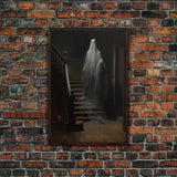 The Ghost On The Stairs, Macabre Halloween Decor, Halloween Poster / Canvas Print, Framed Wall Art, Dark Academia Goth Art