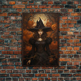 Beautiful Gothic Witch Art, Framed Halloween Canvas, Canvas Print, Spooky Halloween Wall Art, Halloween Deco, Witchy Art Pumpkin Patch Witch