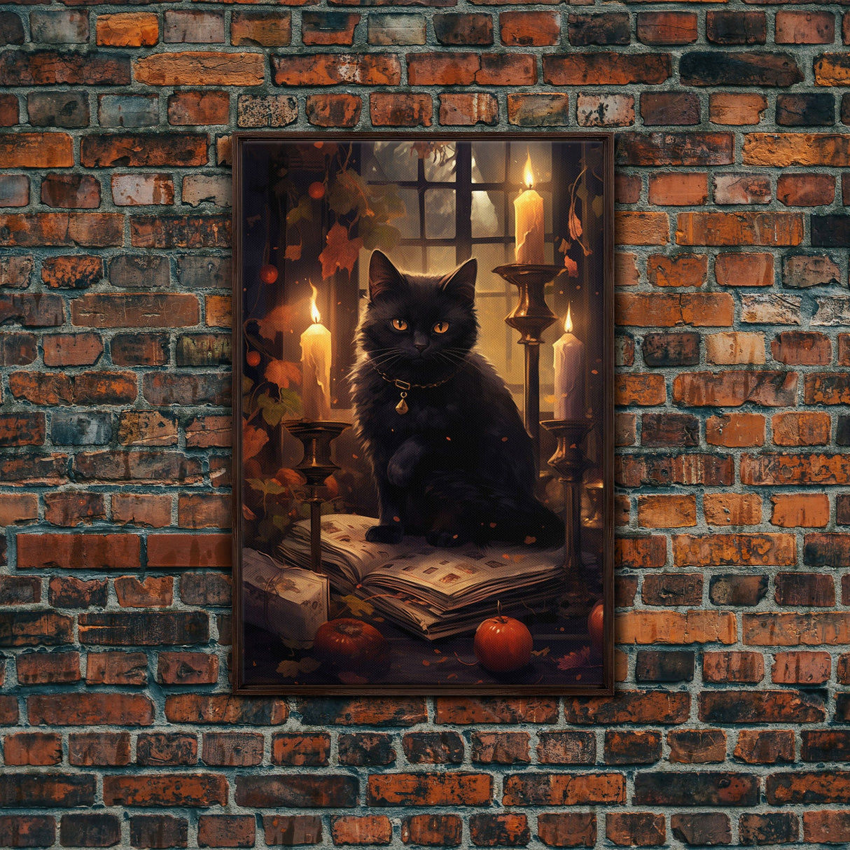 Black Cat Art, Framed  Canvas Print, Halloween Canvas Print, Goth Art, Dark Academia, Fall Decor, Witchy Vibes