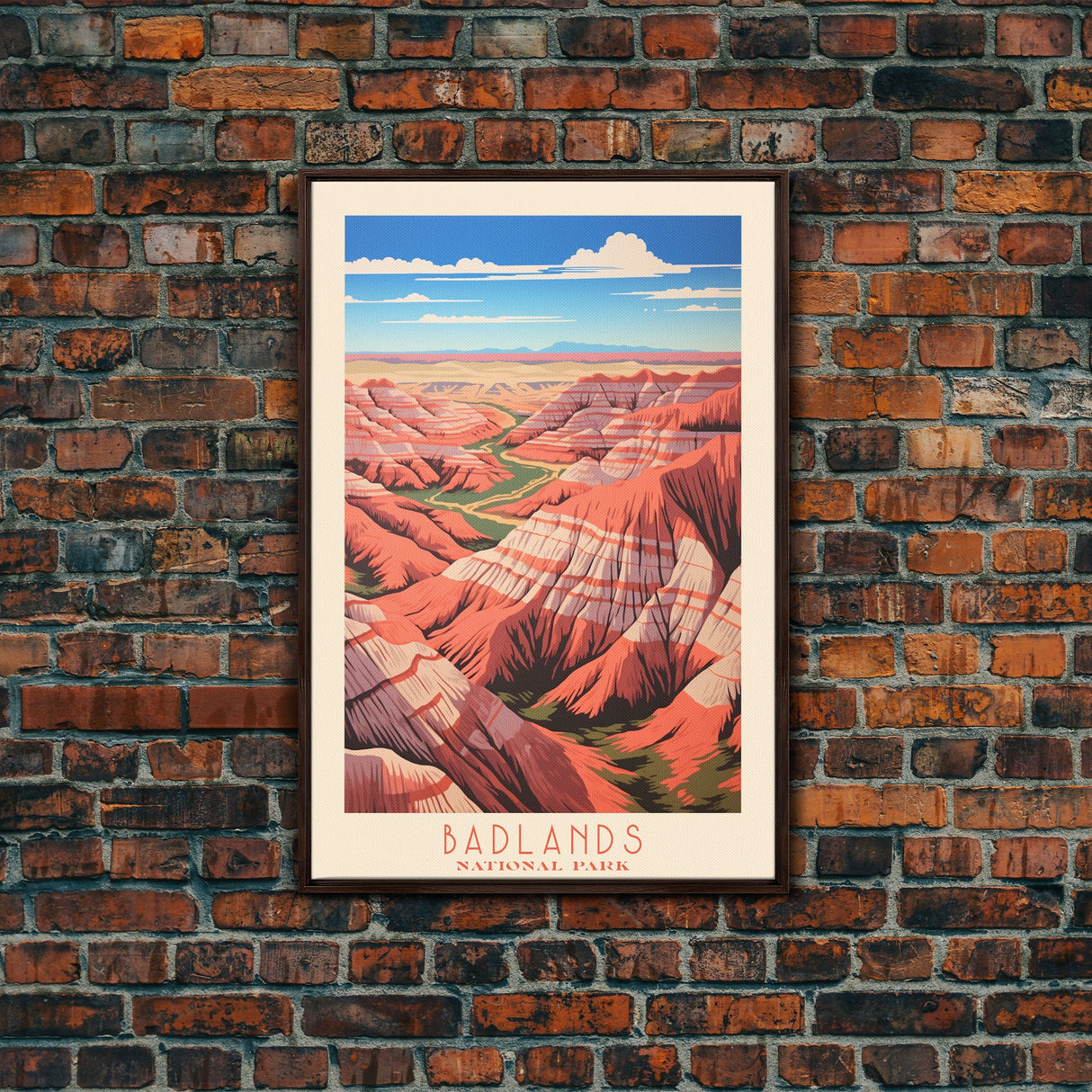 Badlands National Park, Framed Wall Art Canvas Print, Travel Poster, South Dakota Travel Art, Roadtrip Decor, Cool Art, Retro State Park Art