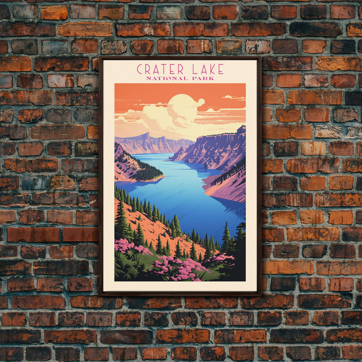 Crater Lake National Park Travel Poster Print, Canvas Print Wall Art, Oregon Travel Art, Midcentury Modern Travel Decor