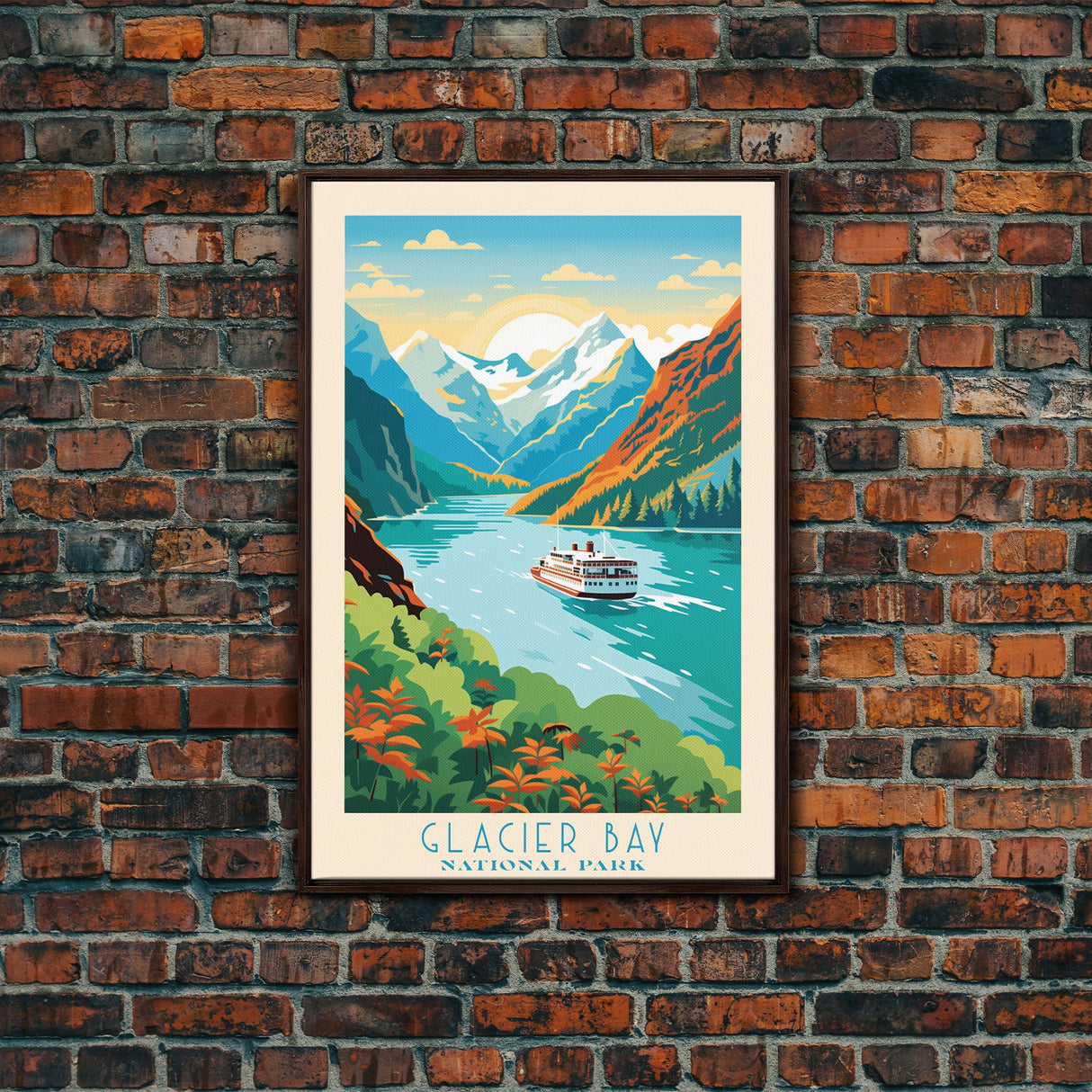 Glacier Bay National Park Travel Poster Art, Canvas Print Wall Art, Alaska Travel Art, Midcentury Modern Travel Decor, MCM Wall Art