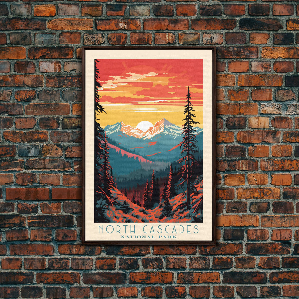 North Cascades Gorge National Park, Washington Travel Art, National Park Print, Minimalist Travel Art, Midcentury Modern Style Landscape