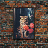 Portrait Of A Lion, 80s Photography, Framed Canvas Print, Photo Print, Animal Prints, Vaporwave Style Retro Art, Lion Wall Art