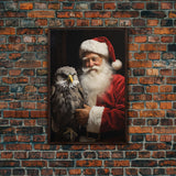 Santa Holding An Eagle, Framed Canvas Print, Christmas Wall Art, Xmas Art, Christmas Art Print, Santa Decor, Farmhouse Christmas Eagle Print