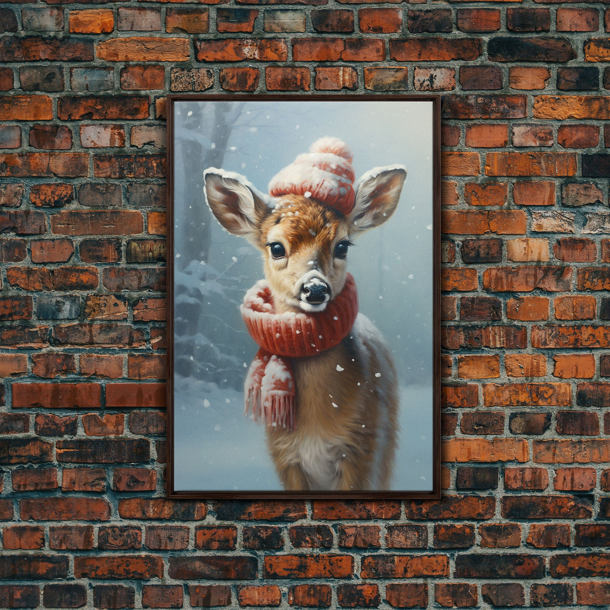 Cute Christmas Deer - Farmhouse Christmas Decor - Fawn Dressed For Christmas - Xmas Decor - Christmas Wall Art- Holiday Decorations