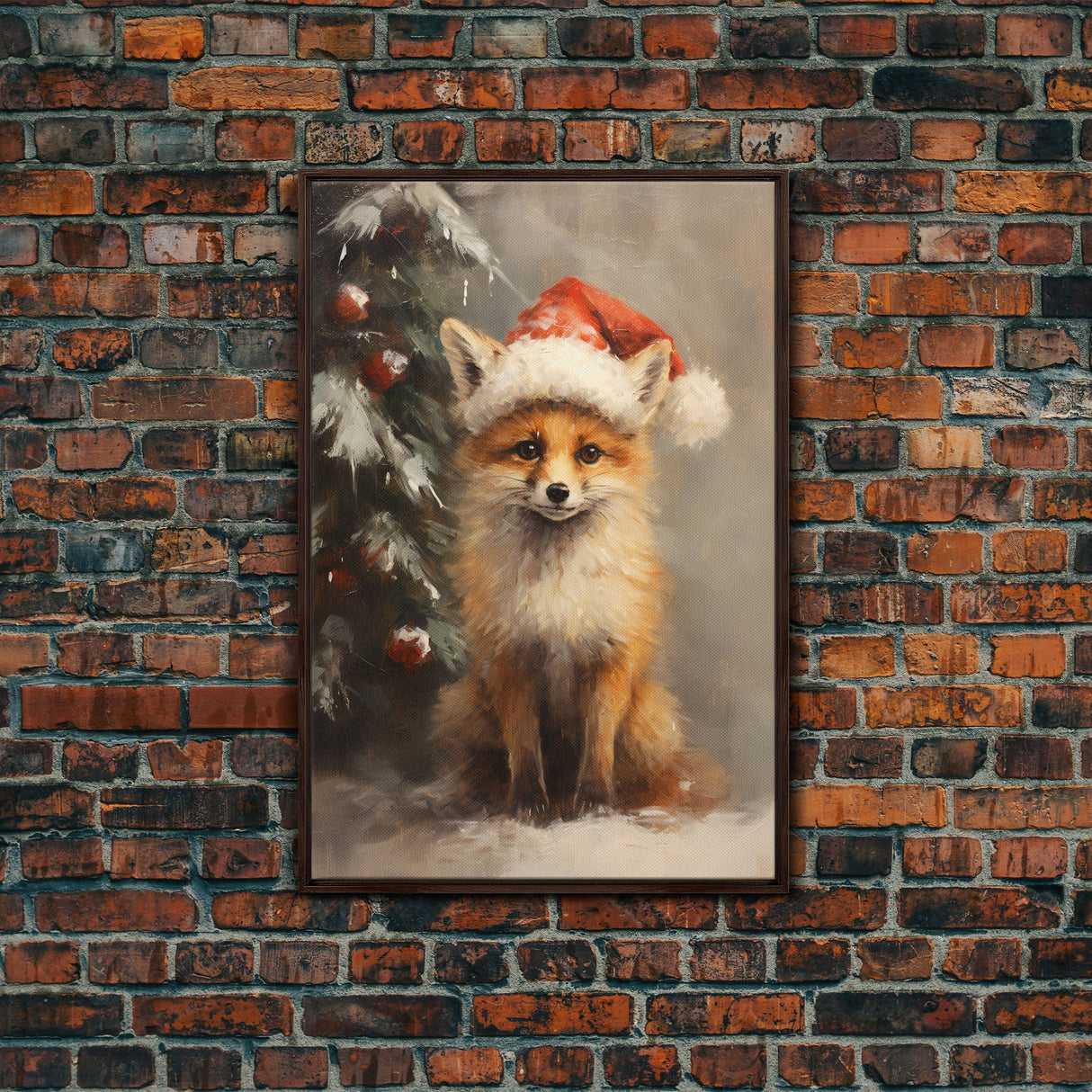 Cute Christmas Red Fox - Farmhouse Christmas Decor - Fawn Dressed For Christmas - Xmas Decor - Christmas Wall Art- Holiday Decorations