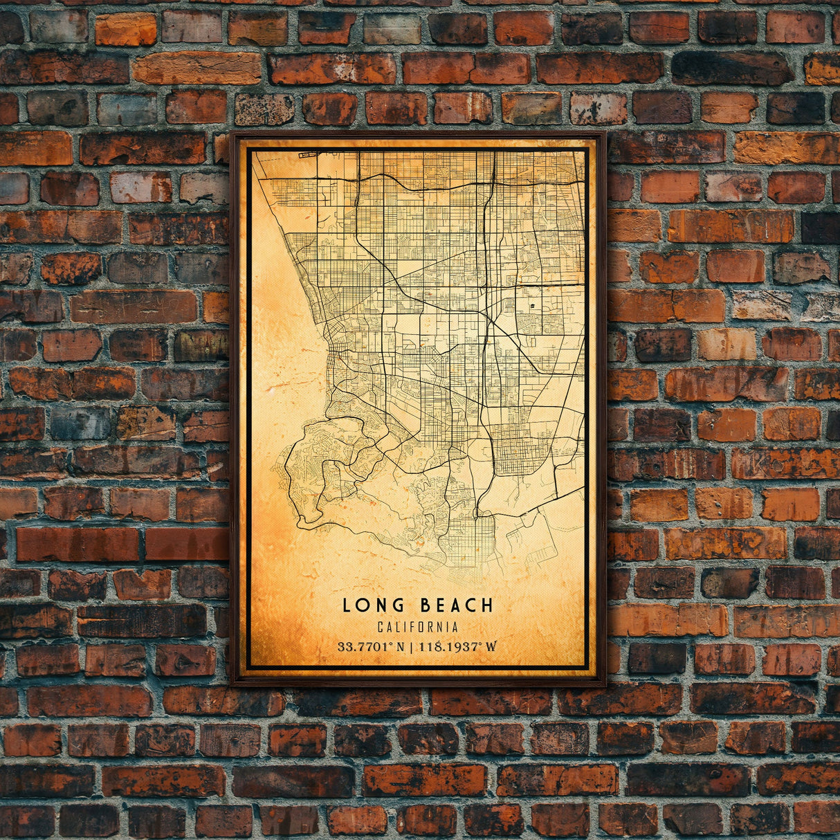 Old Map of Long Beach California, Distressed Vintage Map | Vintage Poster Wall Art Print | Wall Map Print | Old Map Print, Framed Canvas Map