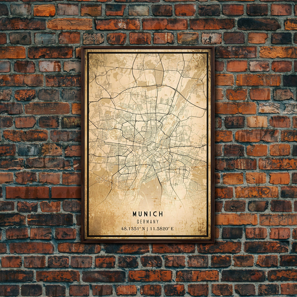 Munich map print poster or framed canvas, Munich Germany map print poster canvas, Munich city map print poster canvas, Vintage Travel Art