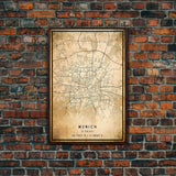 Munich map print poster or framed canvas, Munich Germany map print poster canvas, Munich city map print poster canvas, Vintage Travel Art