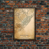 Barcelona Spain map print poster or framed canvas, Barcelona map print poster canvas, Spain city map print poster canvas, Vintage Travel Art