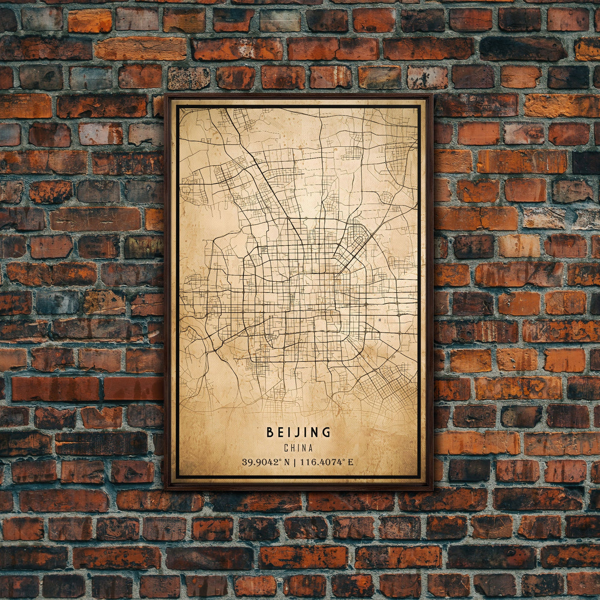 Beijing China map print poster or framed canvas, Beijing map print poster canvas, Beijing city map print poster canvas, Vintage Travel Art