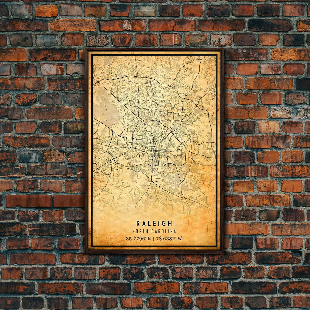 Raleigh North Carolina map print poster or framed canvas, Raleigh map print poster canvas, Raleigh city map Canvas print, Vintage Travel Art