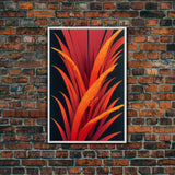 Red Ferns On A Black Background, Abstract Art, Framed Canvas Print, Ready To Hang Framed Wall Art, Living Room Wall Hanging