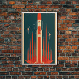 Art Deco Space Travel Poster Art, Framed Canvas Print, Ready To Hang Framed Wall Art, Living Room Wall Hanging