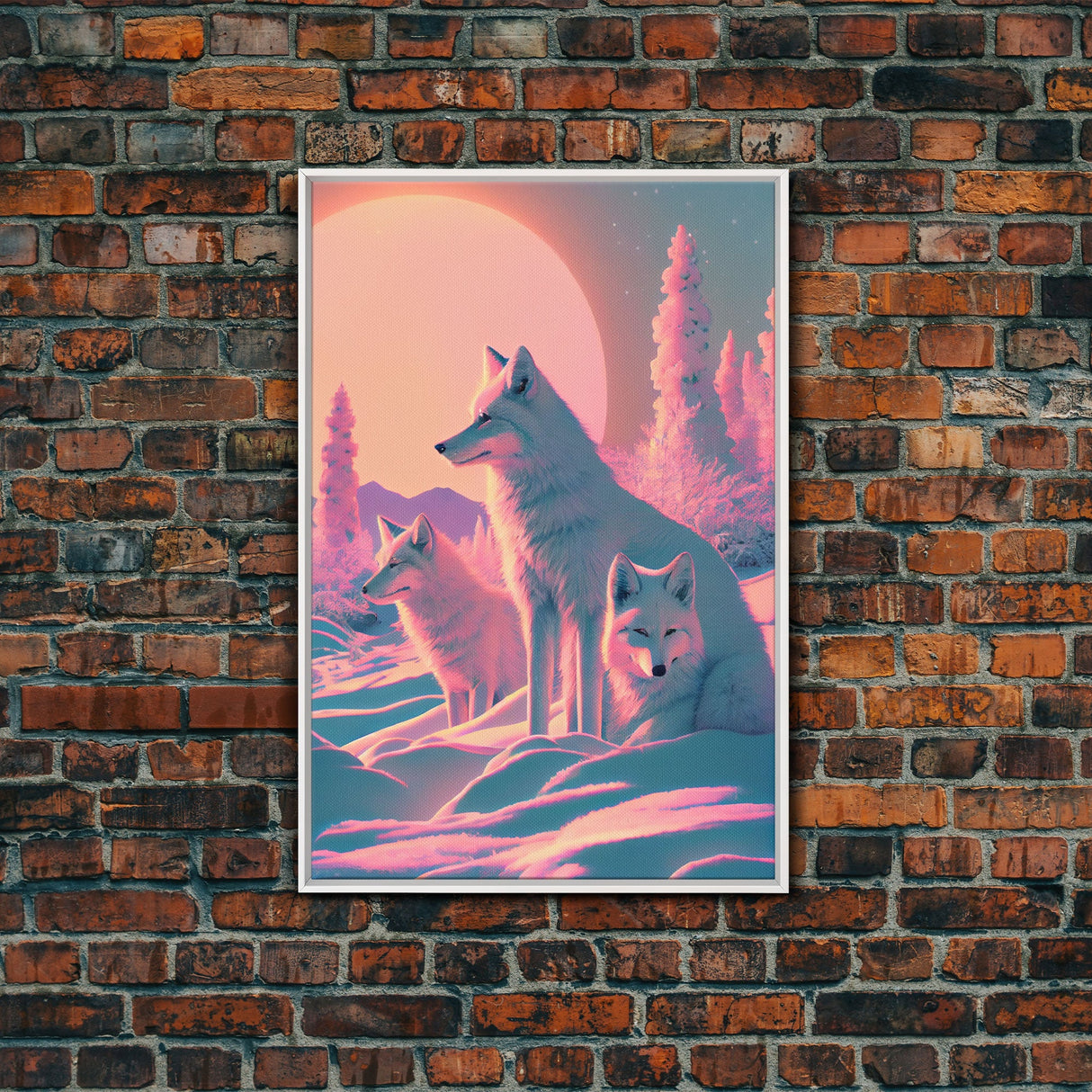 Cute Arctic Fox Art, animal prints, framed canvas print wall art, vaporwave aesthetic soothing art