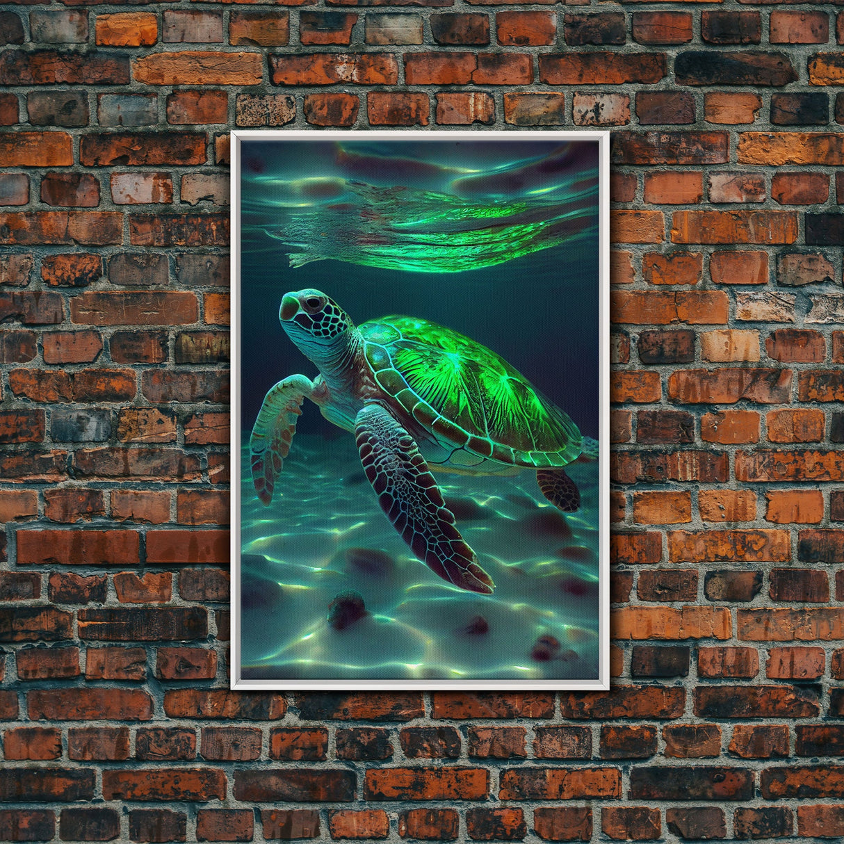 Cute Sea Turtles swimming in the ocean, sea turtle wall decor, framed canvas print