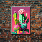 Cactus Art, Pop Art Style, Framed Canvas Print, Pueblo Style Midwest Decor, Western Art, Primitive Style Wall Art