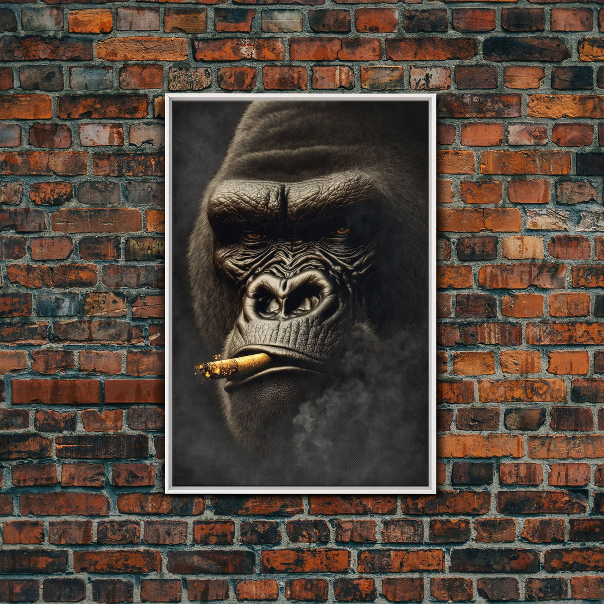 Smoking Gorilla canvas framed wall art, Gorilla Smoking print, Animal Print, Monkey Canvas print, Wall Decor