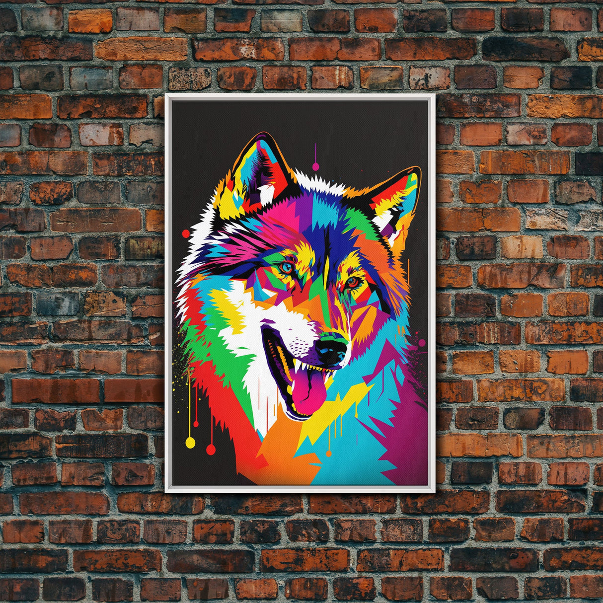 He's kinda cute when he's mad! Wolf art, Framed Canvas Print, Unique Pop Art Style Animal Print