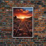 Abandoned Train Tracks Somewhere In The Arizona Desert, Framed Canvas Print, Western Decor