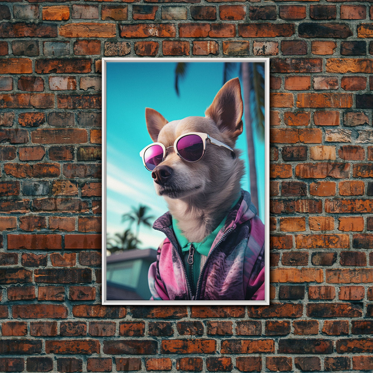 Chihuahua Wall Print, Dog Pink Sunglasses, Dog Wall Art, Animal Art, Funny Wall Art, Framed Wall Art, Framed Canvas, Wall Print, Wall Canvas