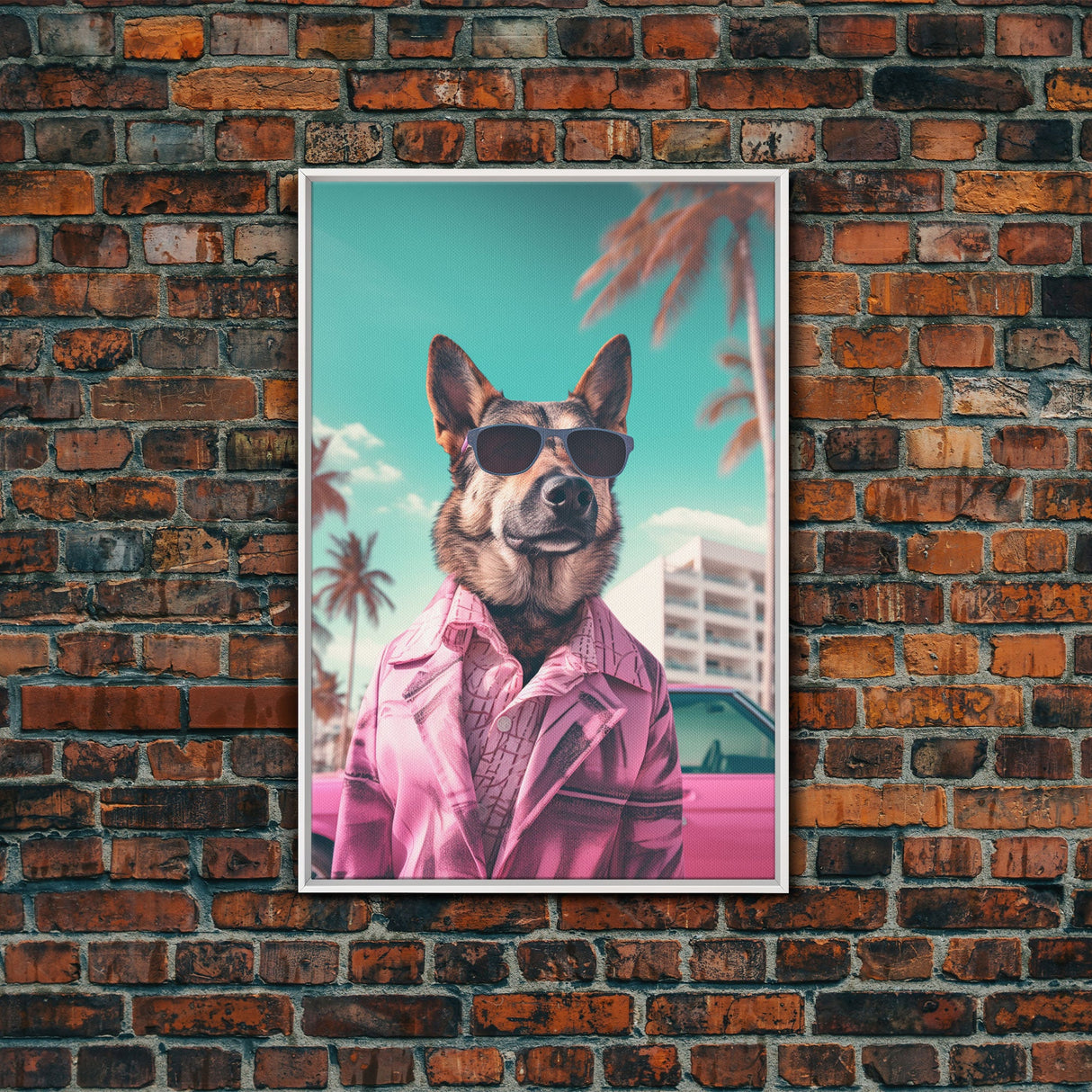 German Shepherd Pink Suit Wall Print, Animal Wall Art, Dog Portrait, Dog Art Print, Framed Wall Art, Framed Canvas, Wall Print, Wall Canvas