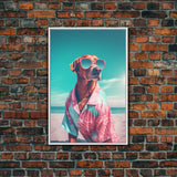 Chihuahua In Pink Shirt Sunglasses Wall Print, Beach Art, Dog Print, Dog Portrait, Framed Wall Art, Framed Canvas, Wall Print, Wall Canvas