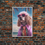 Poodle In Pink Shirt Sunglasses Wall Print, Beach Art, Dog Print, Dog Portrait, Framed Wall Art, Framed Canvas, Wall Print, Wall Canvas