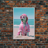 Labrador In Pink Hoodie Sunglasses Wall Print, Beach Art, Dog Print, Dog Portrait, Framed Wall Art, Framed Canvas, Wall Print, Wall Canvas