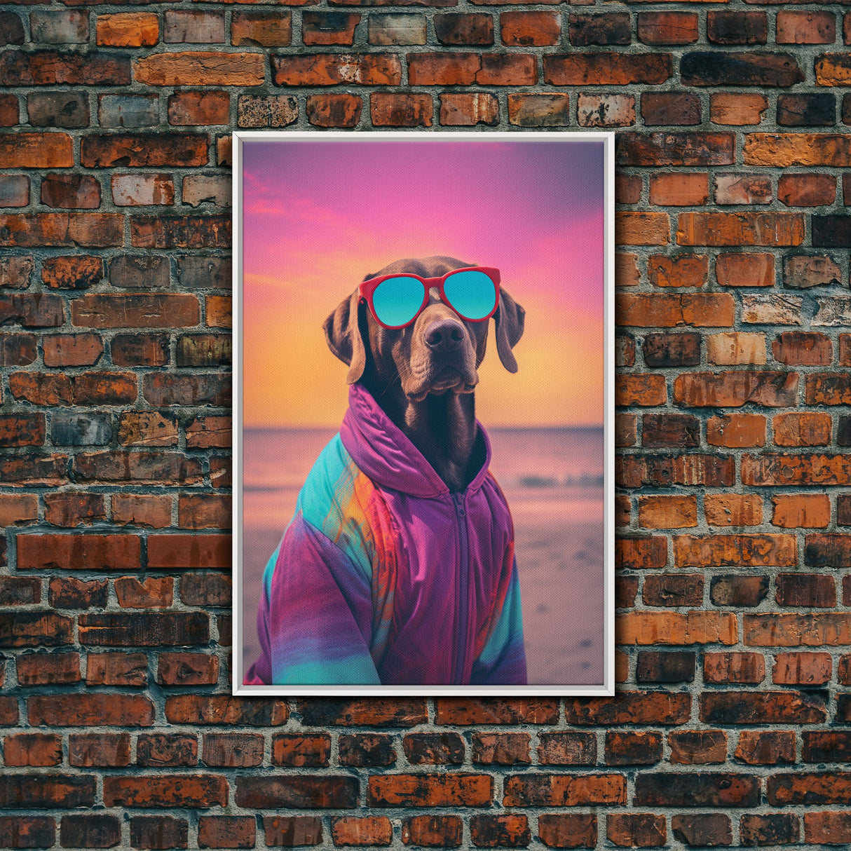 Great Dane In Pink Jacket Sunglasses Wall Print, Beach Art, Dog Print, Dog Portrait, Framed Wall Art, Framed Canvas, Wall Print, Wall Canvas