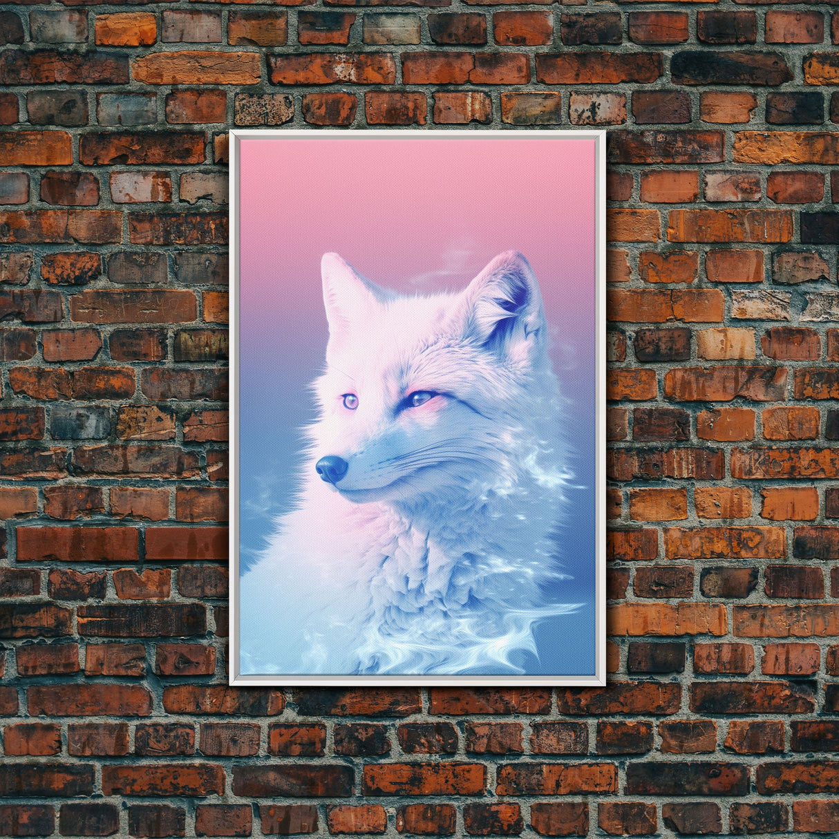 White Fox Wall Print, Animal Art Print, Animal Portrait, Pink Art, Wildlife Art, Framed Wall Art, Framed Canvas, Wall Print, Wall Canvas