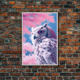 White Owl Wall Print, Animal Art Print, Pink Clouds, Wildlife Art, Bird Wall Art, Framed Wall Art, Framed Canvas, Wall Print, Wall Canvas