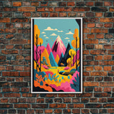 Trendy Pop Art, Surreal / Abstract Mountain Landscape, Fantasy Decor, Framed Canvas Print