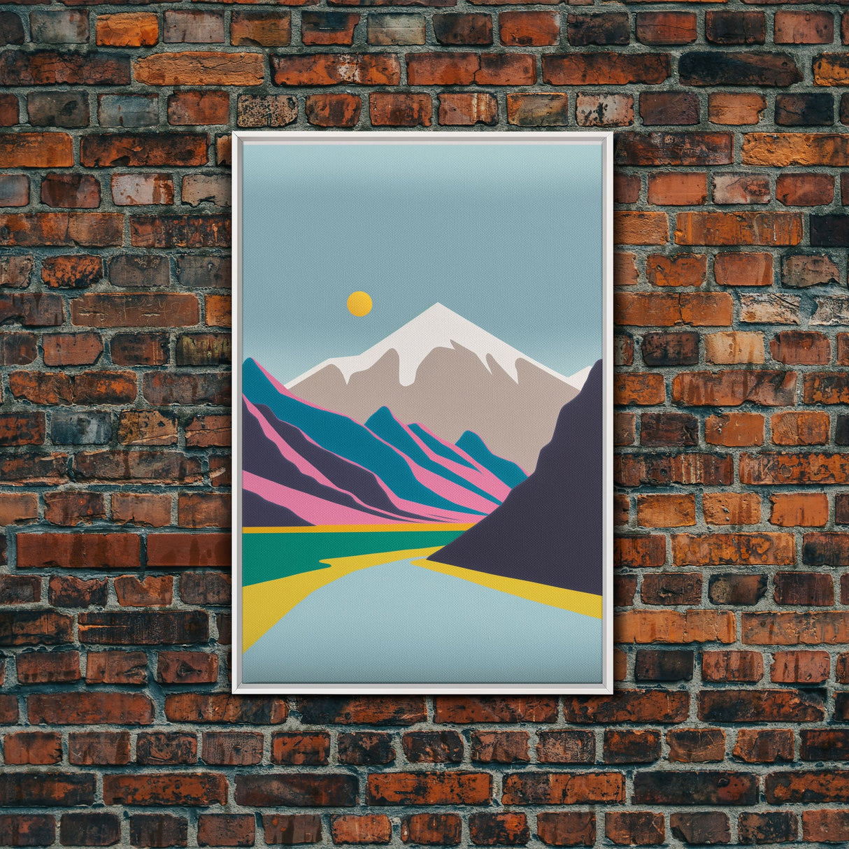 Surrealist Mountain Landscape, Abstract, Framed Canvas Print, Pink Mountains