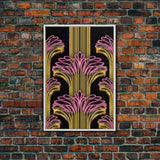 Art Deco Pattern Wall art - Framed Canvas Print - Art Deco - Black art - Bright colors - Pink & gold art - Office decor - Abstract nature