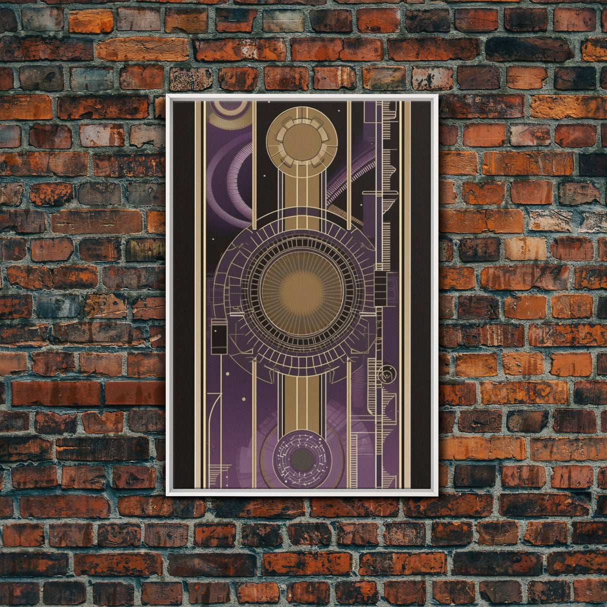 Midcentury Modern Wall art | Framed Canvas Print | Art Deco | Pattern art | Purple & gold art | Abstract art | Ornament art | Lines art