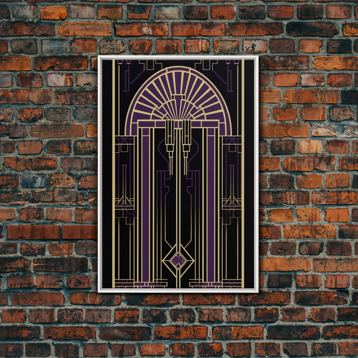 Art Deco Wall art, Framed Canvas Print, Art Deco, Gold & purple art, Living room art, Stained glass art, Office decor, Abstract art