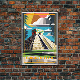 Mexico Travel Poster, Chichen Itza Ruins, South America, Yucatan, Travel Wall Print, Travel Poster, Travel Wall Art, Canvas Wall Print