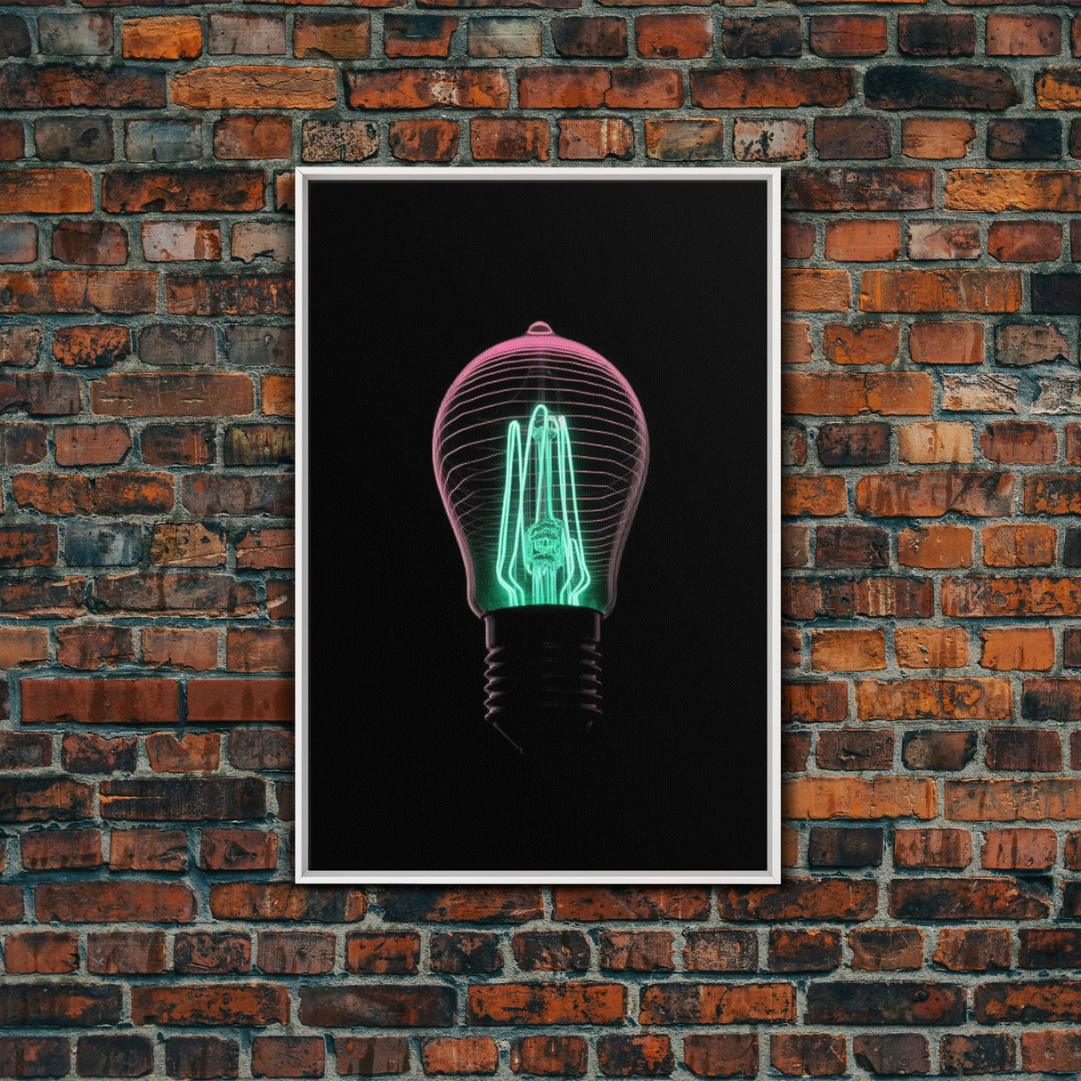 3D Light Bulb Wall Art, Neon Lights Art, Teal, Pink, Minimalist Print, Wall Decor, Canvas Print, Wall Art, Framed Canvas