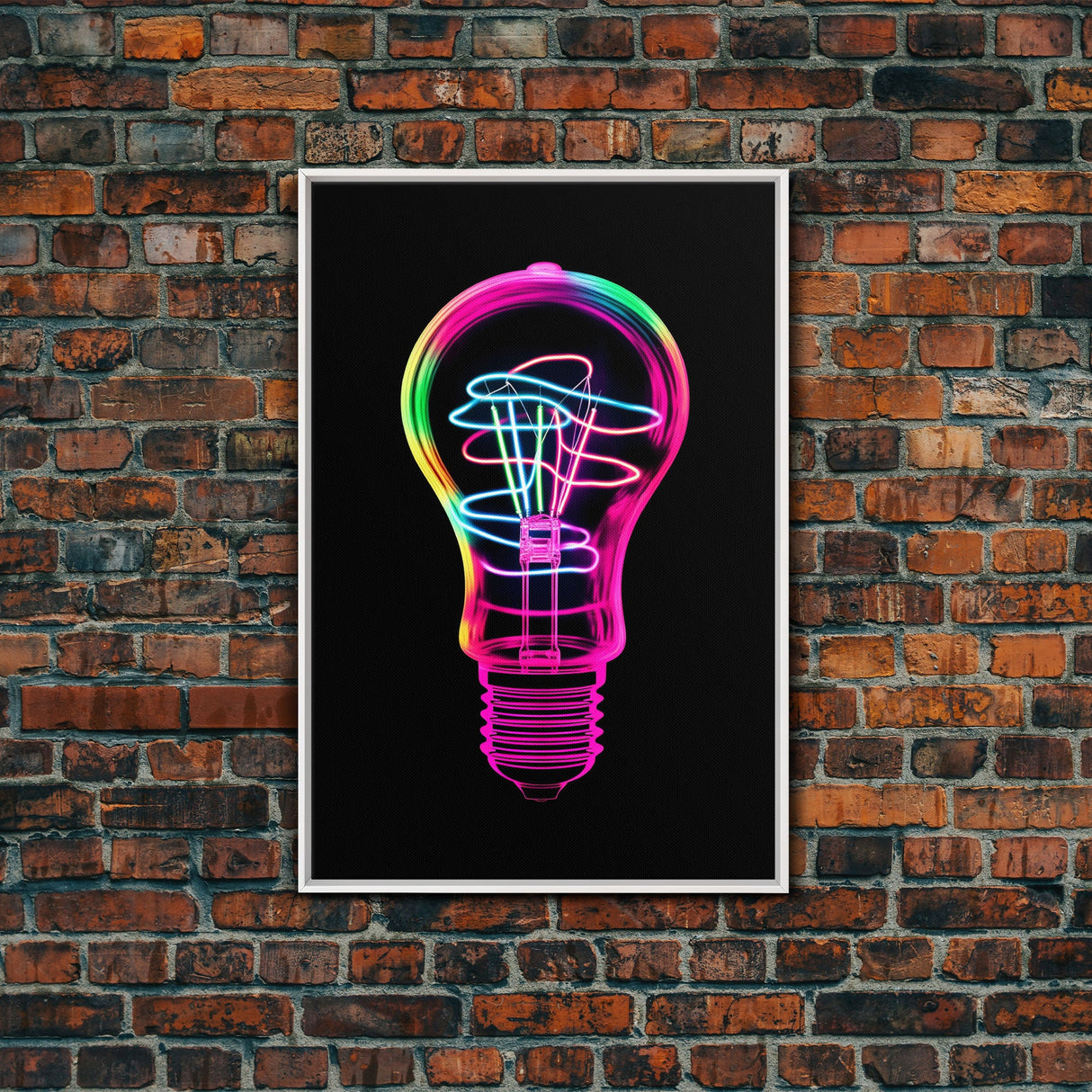 3D Light Bulb Wall Art, Neon Lights Art, Vibrant Art, Minimalist Print, Wall Decor, Canvas Print, Wall Art, Framed Canvas