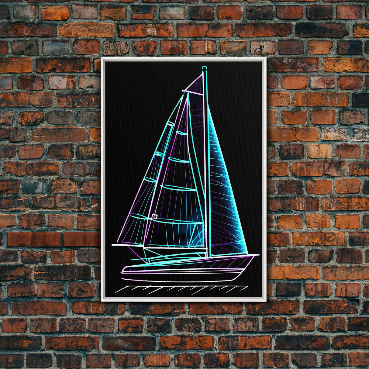 Teal Sail Boat Wall Decor, Ocean Art Print, Line Art, Minimalist Print, Wall Decor, Canvas Print, Wall Art, Framed Canvas